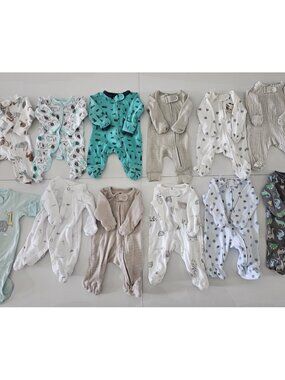 Preemie Baby Boy 12 Piece Clothes Bundle- Carter's-Gerber-Footie Sleep Pajamas